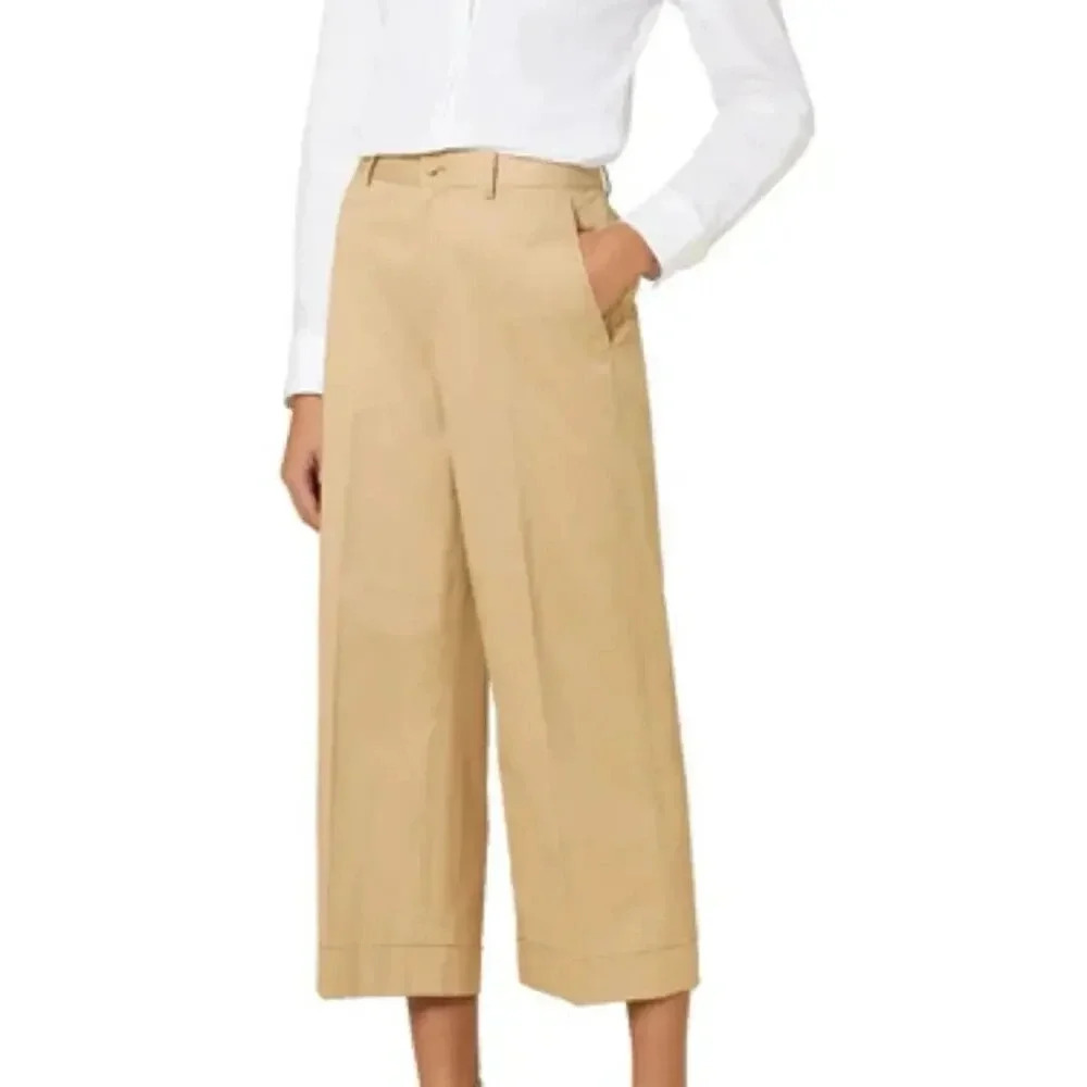 Ralph Lauren 100% Line Light brown Women’s pleated twill‎ wide legs pants Sz 12